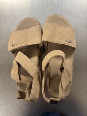 UGG Women's Beige Suede Two-Strap Slingback Sandals